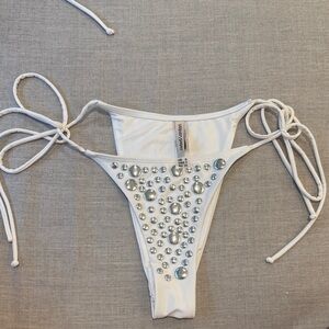 White Bikini Bottom with Rhinestone Accents jaded london